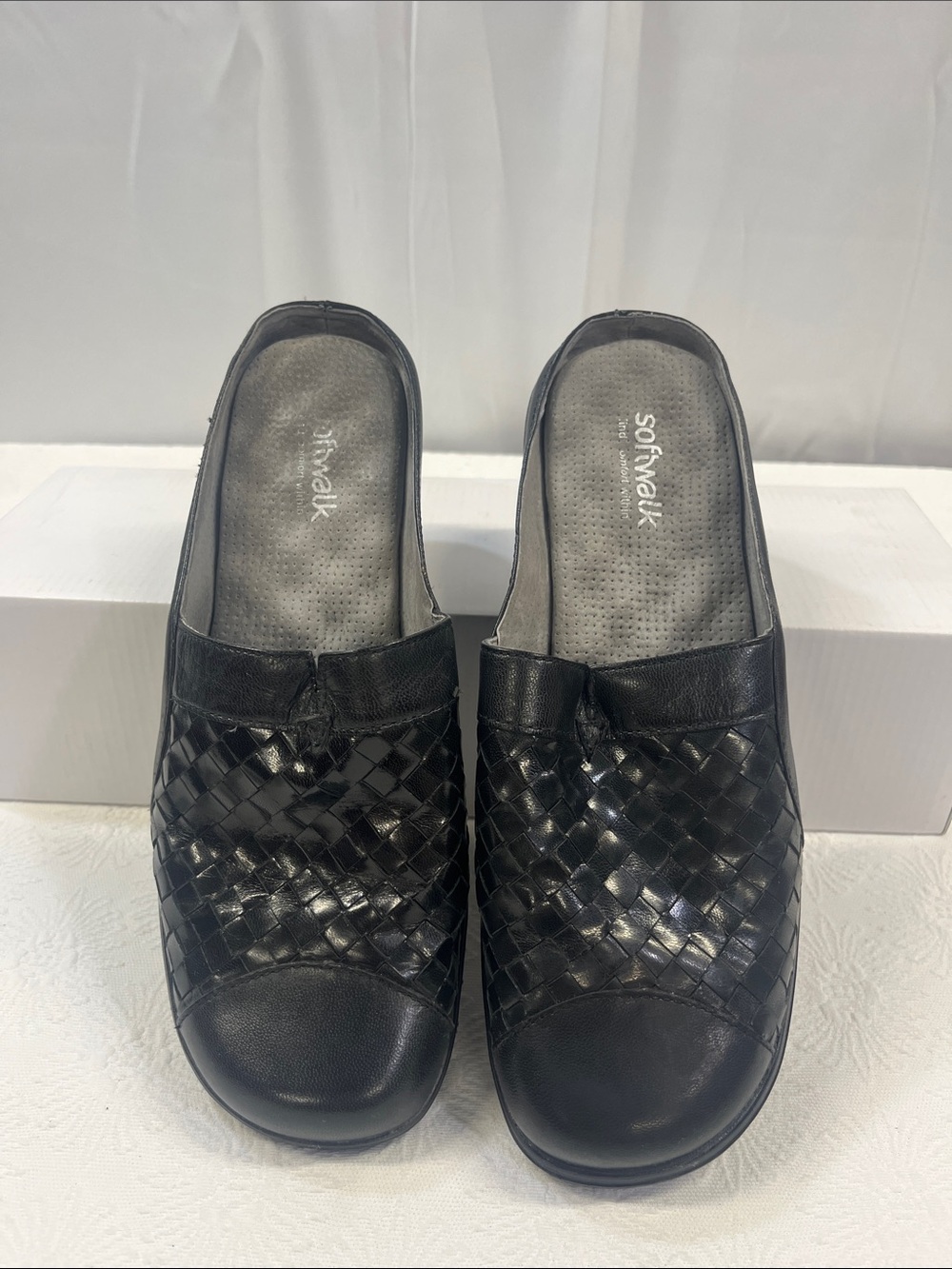 SoftWalk Black Woven Slip-On Mules